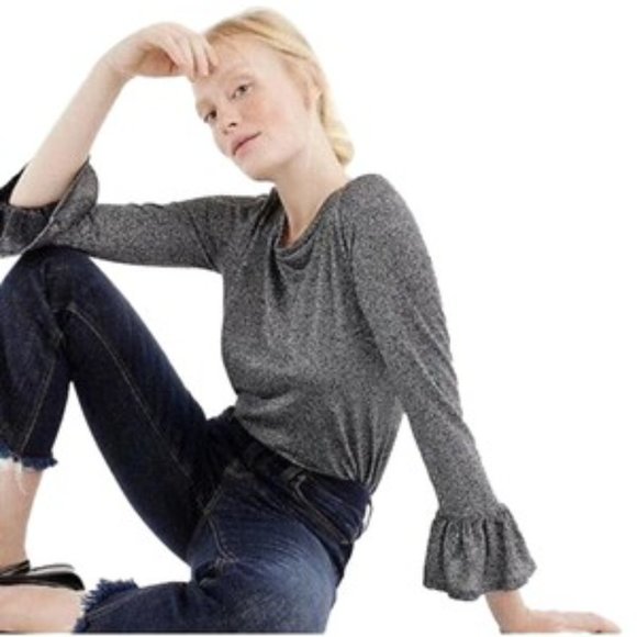 J. Crew Green Metallic Bell Sleeve Top XXS - Picture 5 of 6